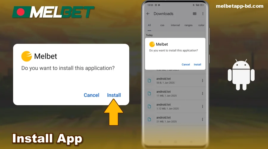 Start installing the Melbet Bangladesh app