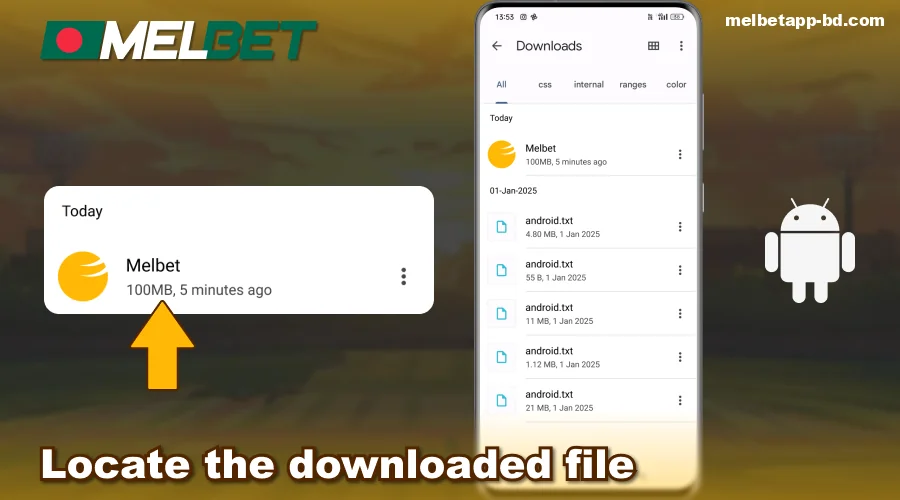 Find the downloaded Melbet Bangladesh file