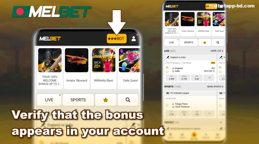 Receive a bonus in Melbet BD App