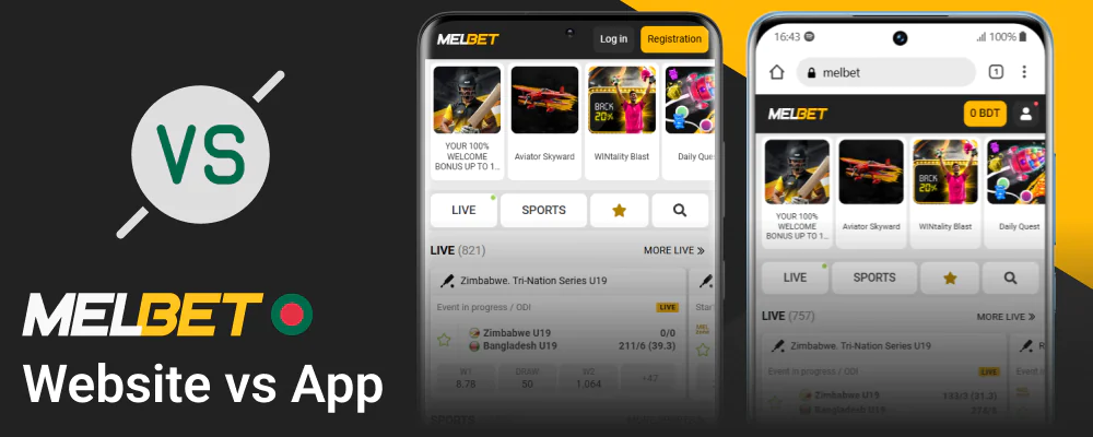Compare the Melbet mobile website with the app