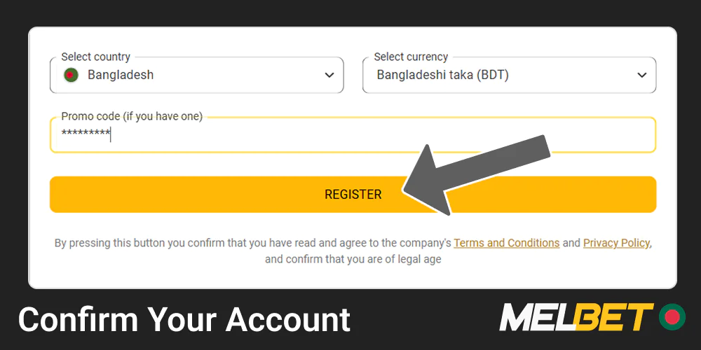 Check your email for instructions on confirming your Melbet account