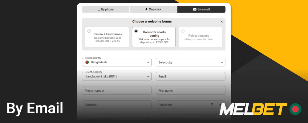 Register via email through the Melbet website