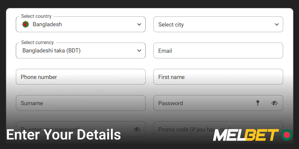 Enter your details in the Melbet registration window
