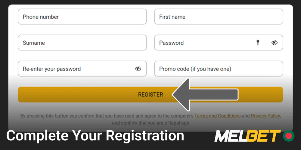 Confirm your information in the Melbet registration window