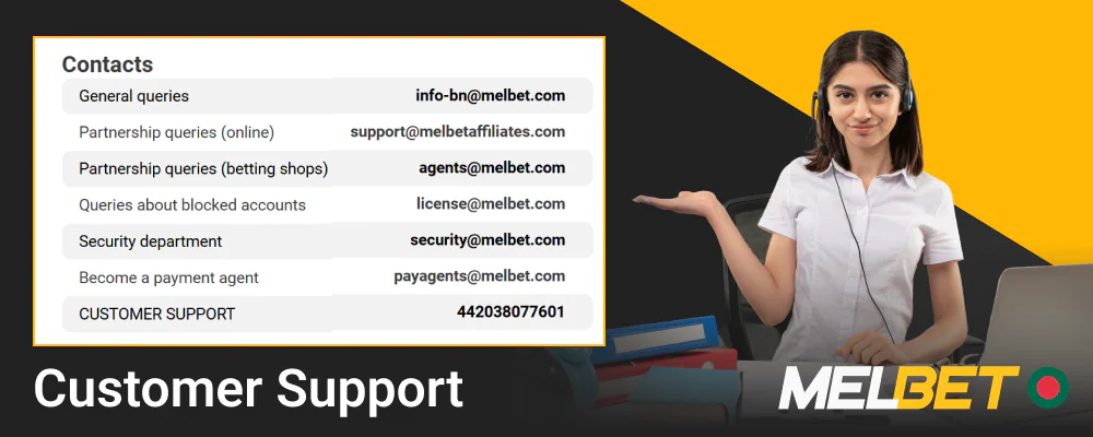 Customer support on the Melbet website