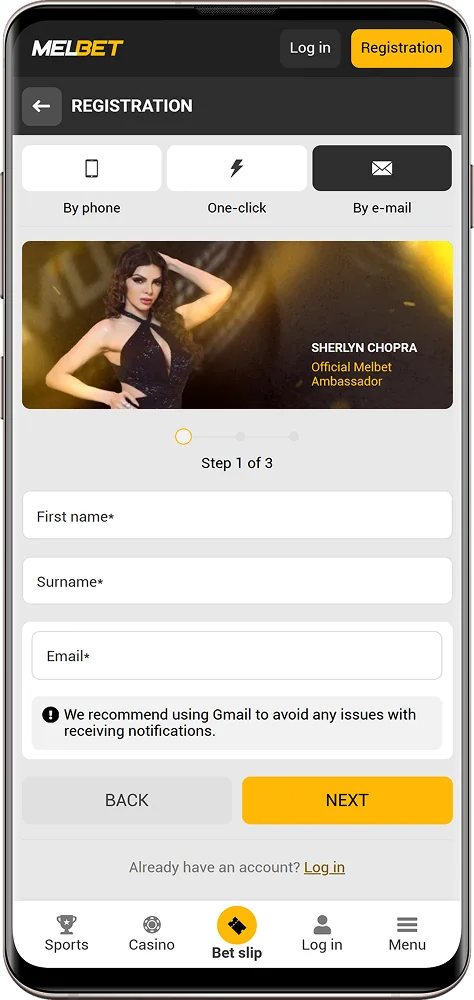 Screenshot of the Melbet registration page for Bangladeshis