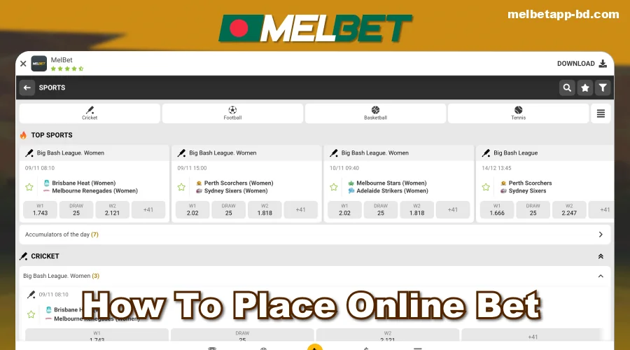 Tutorial how to place online bet in Melbet for Bengali players